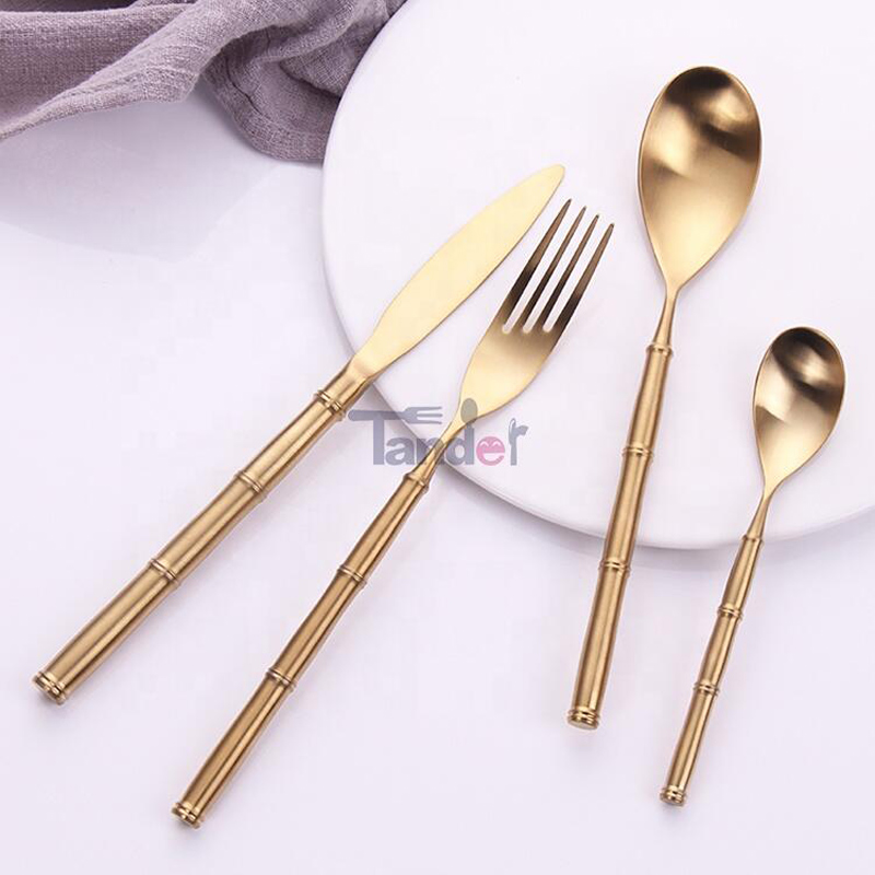 bamboo shape matte gold coloured cutlery stainless steel 18/10