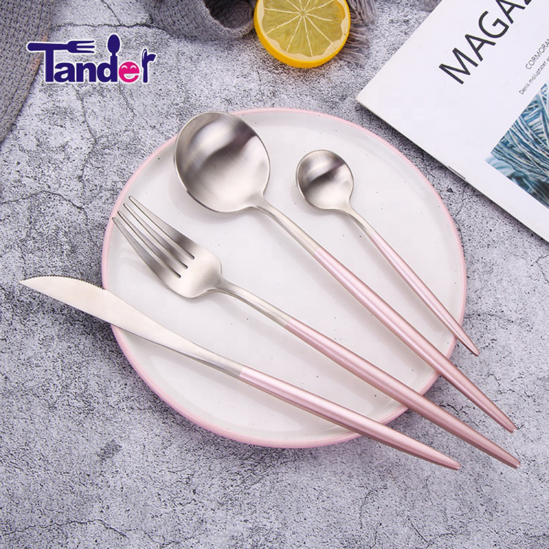 portugal style stainless steel flatware pink handle cutlery set