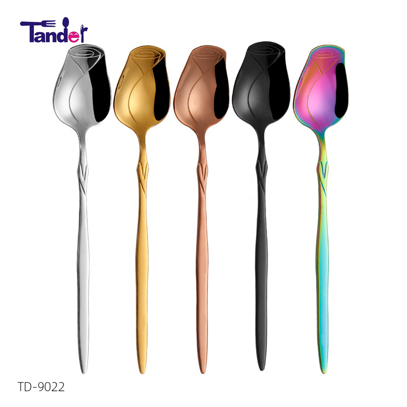 creative stainless steel dessert rose shape spoon and fork coffee soup mixing spoon