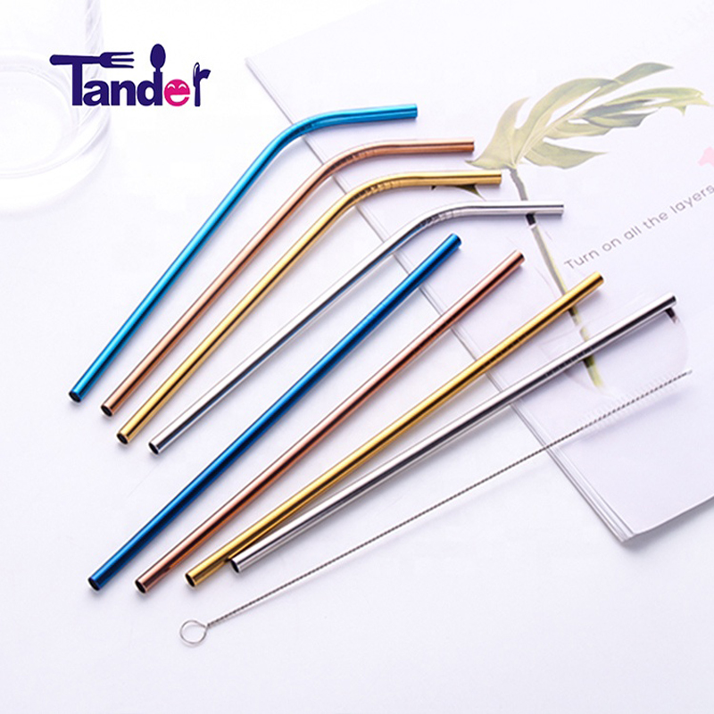 tander eco friendly drinking 304 stainless steel inox straw with cleaning brush