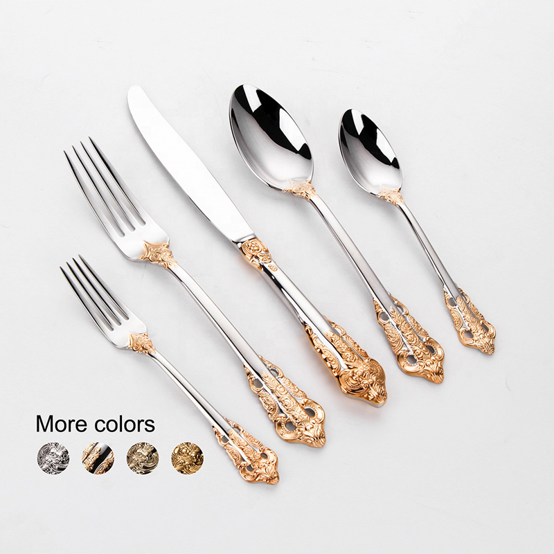 304 stainless steel gold plated flatware silver champagne gold cutlery set for wedding restaurant home