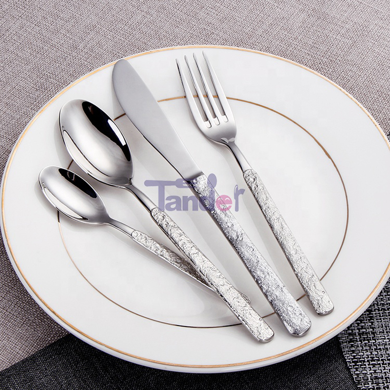 Stainless Steel Flatware Elegant Rough Texture Handle Unique Cutlery Set