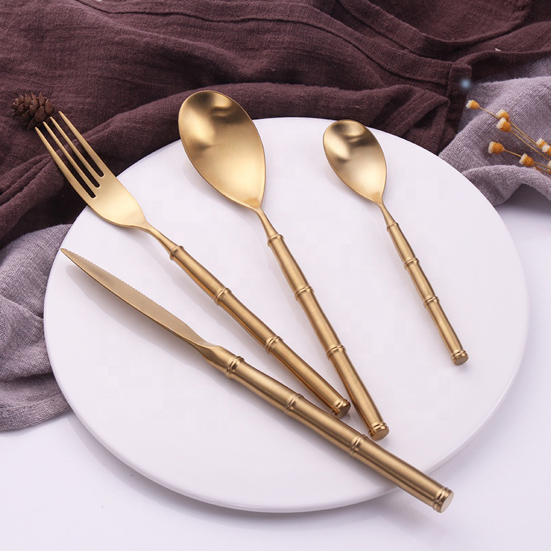 beautiful bamboo shape matte gold coloured cutlery stainless steel 18/10