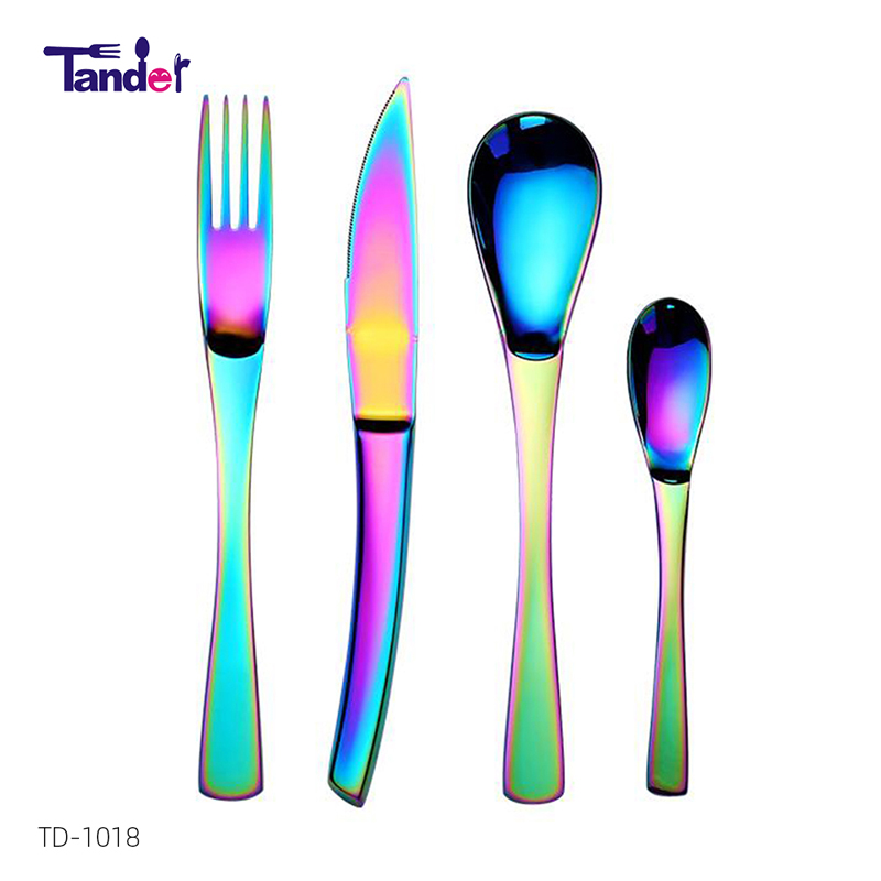8 color options PVD coating camping stainless steel iridescent flatware,rainbow cutelry set