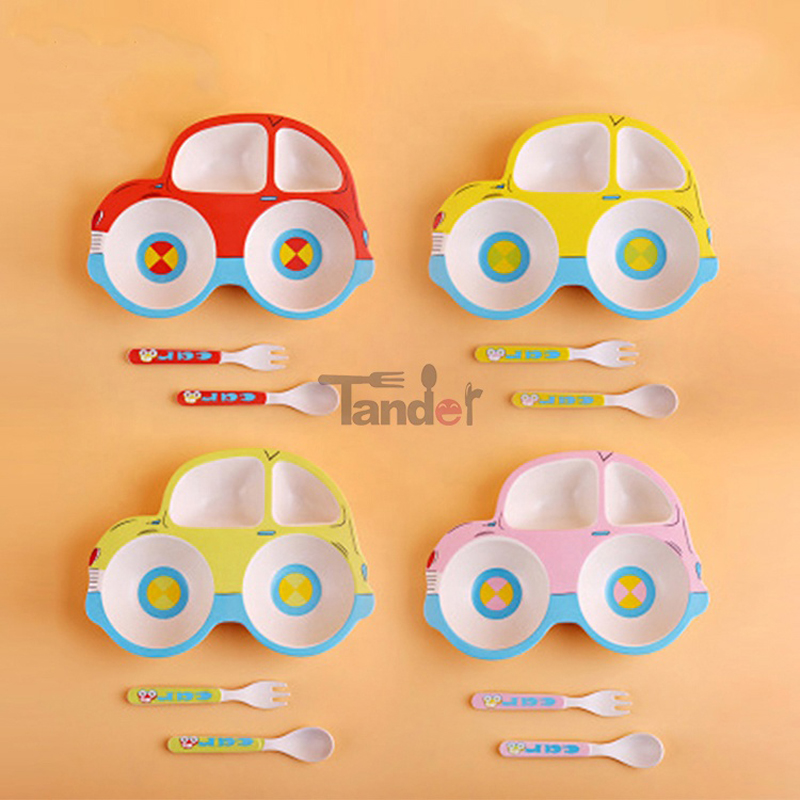 eco friendly kids cutlery plate fork spoon children bamboo fiber tableware