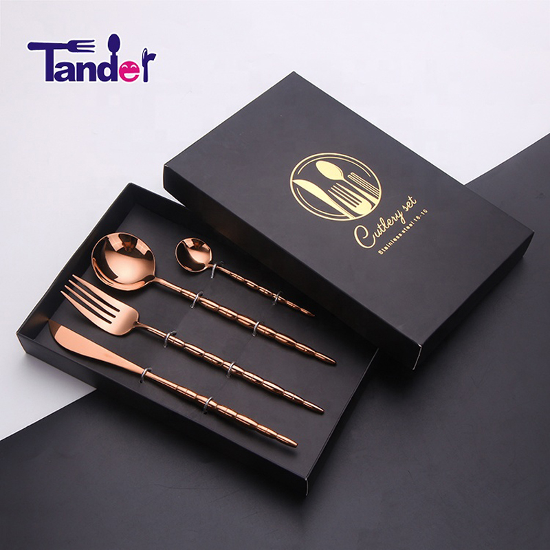 stainless steel metal hammered mirror wedding home hotel copper cutlery rose gold flatware