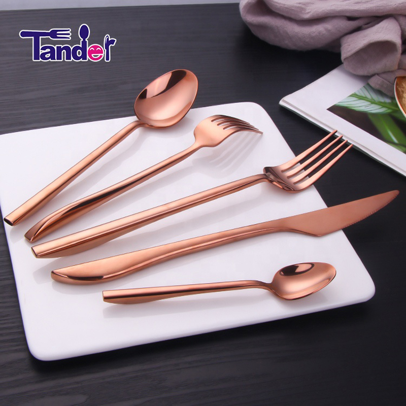 18/8 mirror polish gold pvd stainless steel forged copper cutlery set