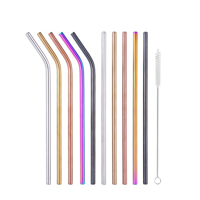 wholesale custom eco friendly inox reusable stainless steel drinking metal straw set with brush