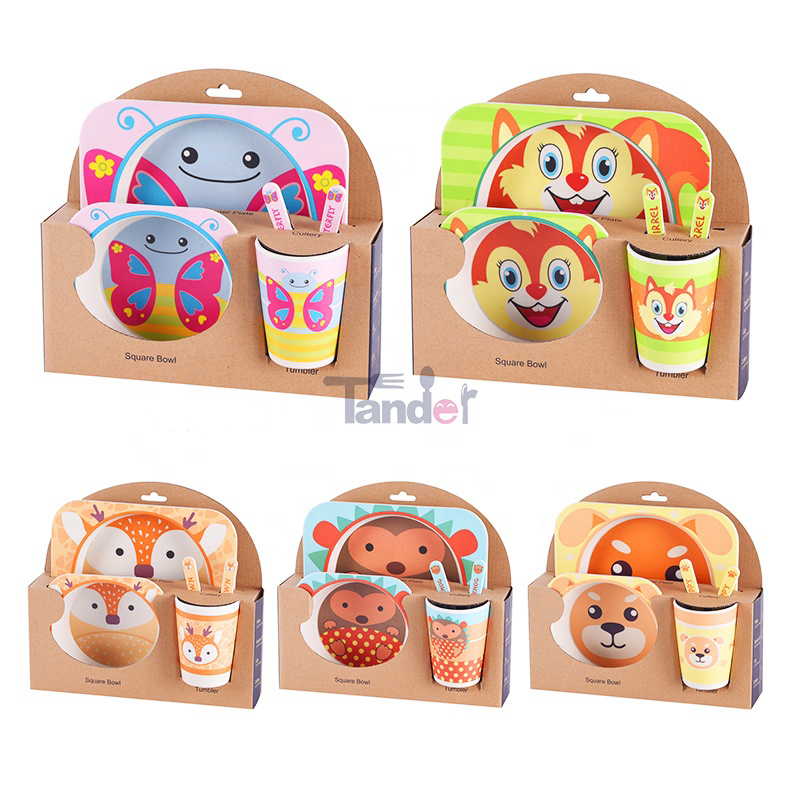 eco-friendly children tableware cute cartoon design kids bamboo fiber cutlery set