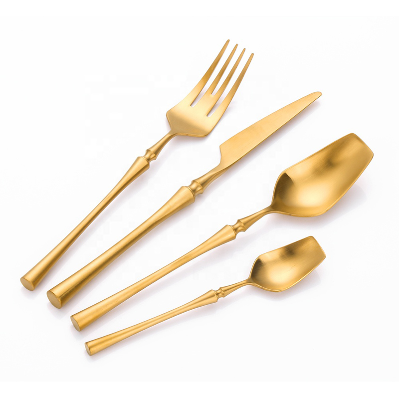 slim waist style pvd coating flatware stainless steel matte gold cutlery set