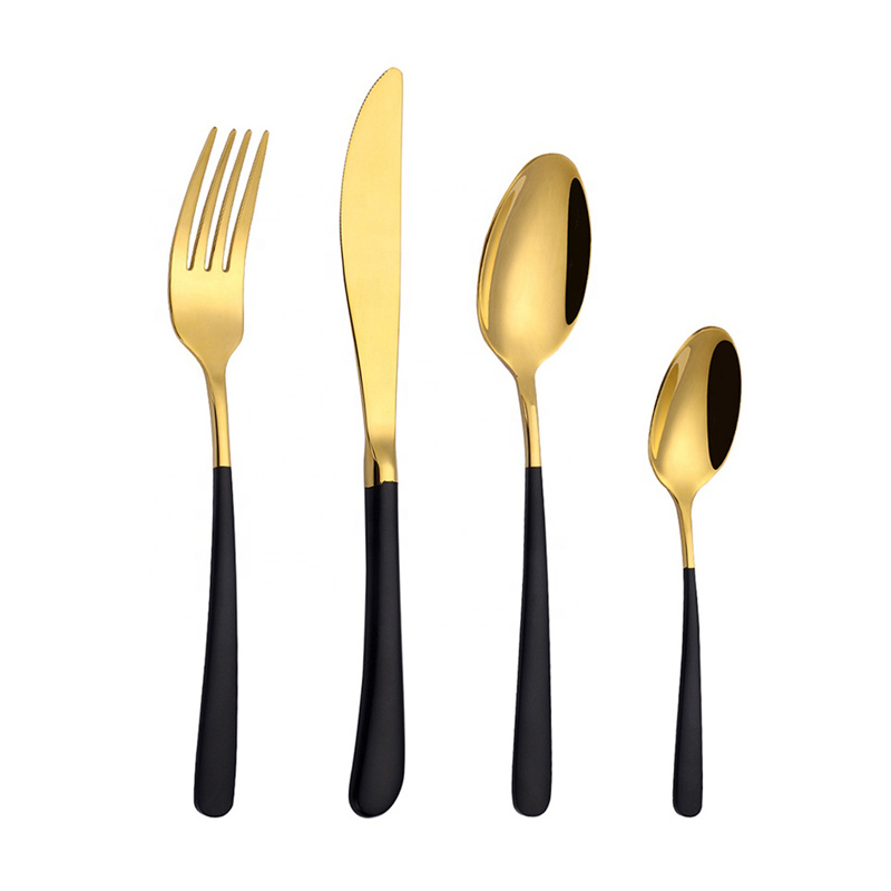 mirror polish black handle painting quality gift inox gold and white cutlery set