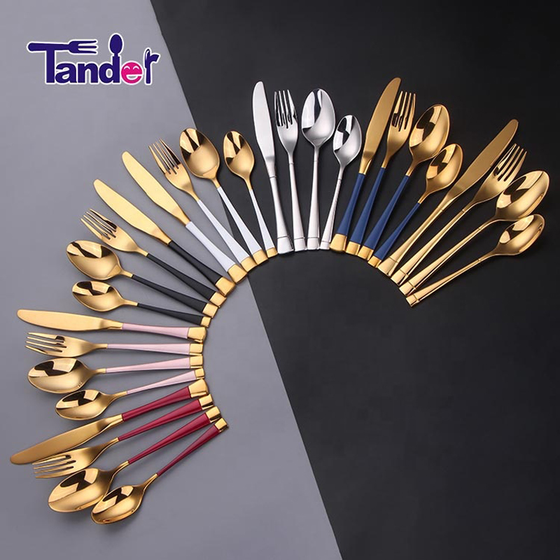 fancy stainless steel silver and gold pvd coating cutlery set items for restaurants/wedding