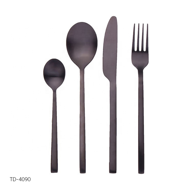 Inventory black cutlery, stock matte black cutlery set, pvd coating spoon fork sets
