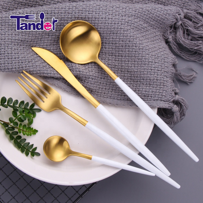 304 matte polish dinnerware korean cutlery with white handle for wedding gift