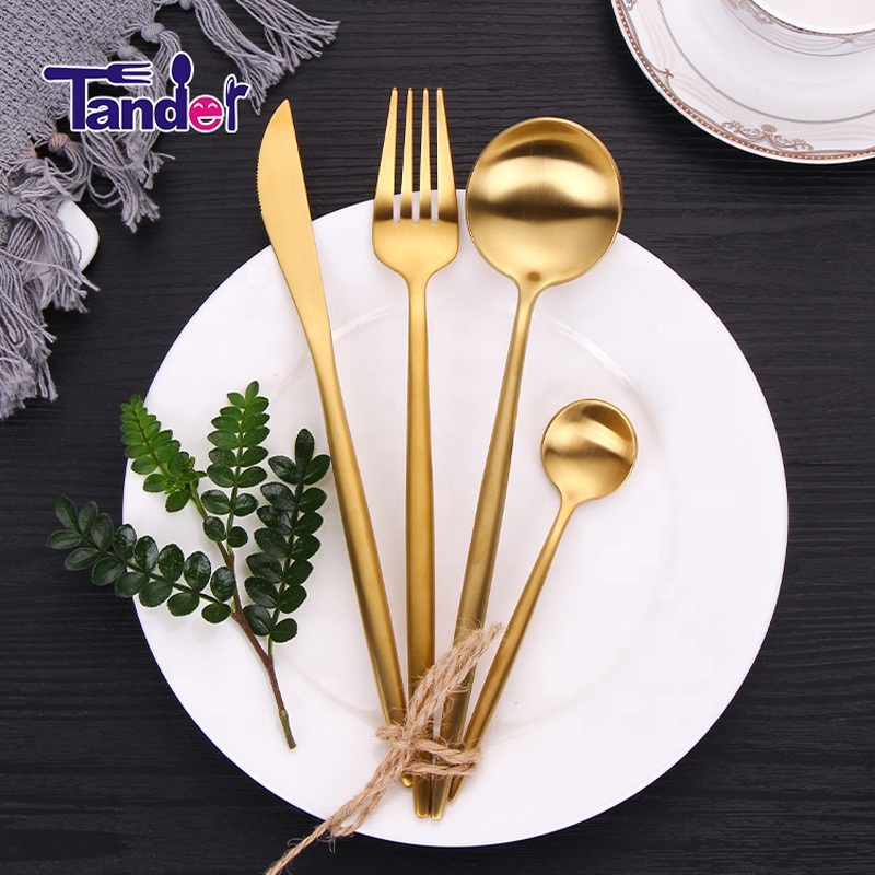 Matt Polish Plated Flatware Set Gold Rose Cutlery