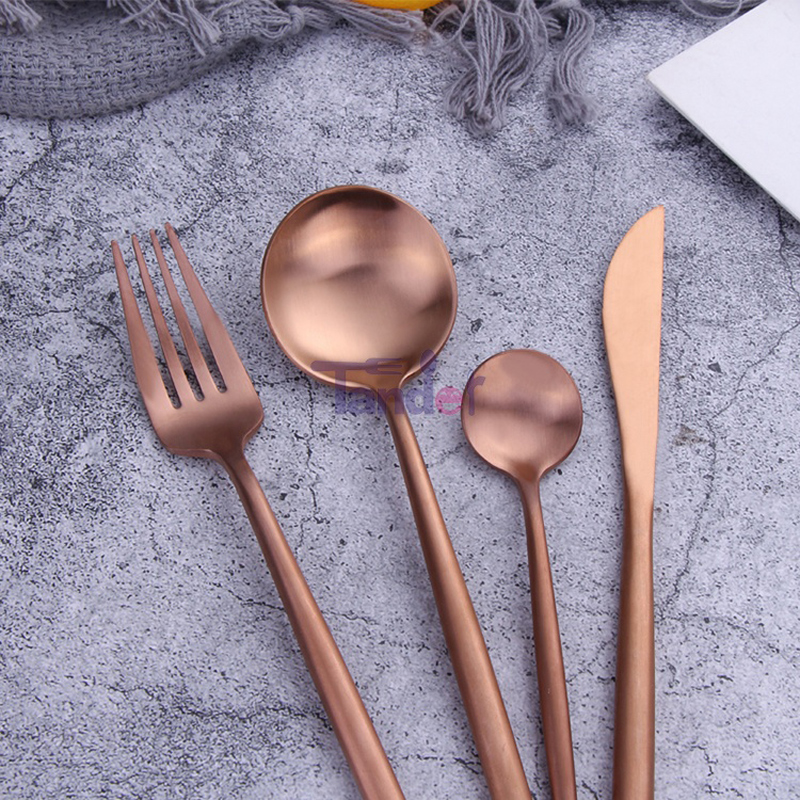 Matt Polish Plated Flatware Set Gold Rose Cutlery