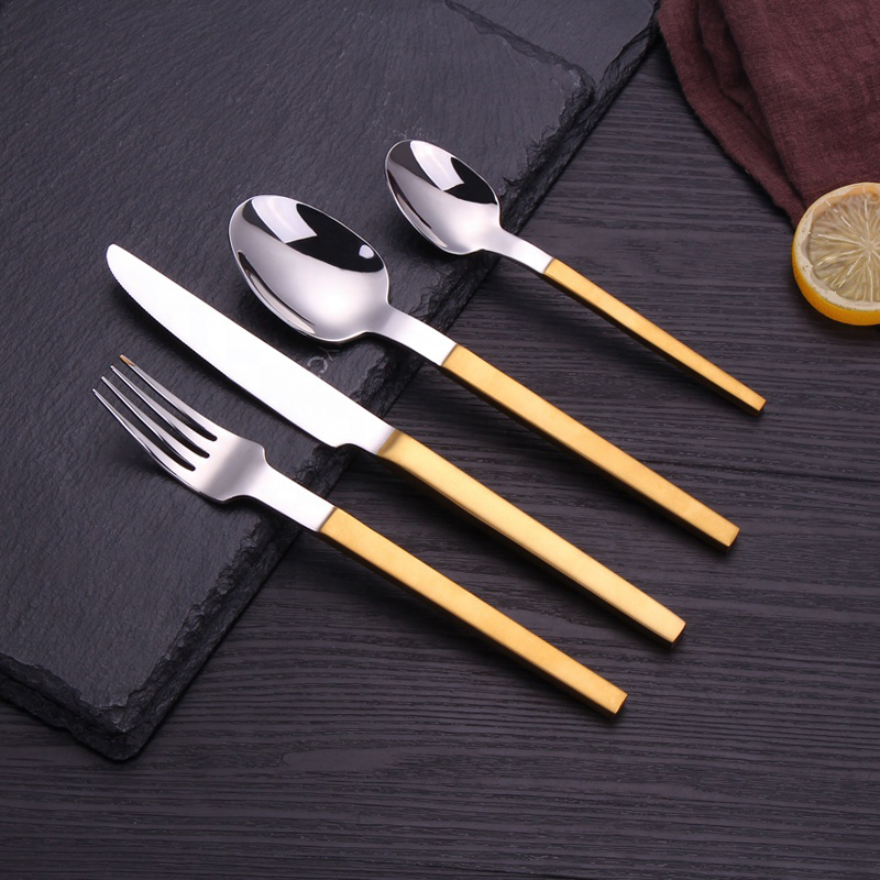 matte gold/black handle metal flatware set stainless steel cutlery
