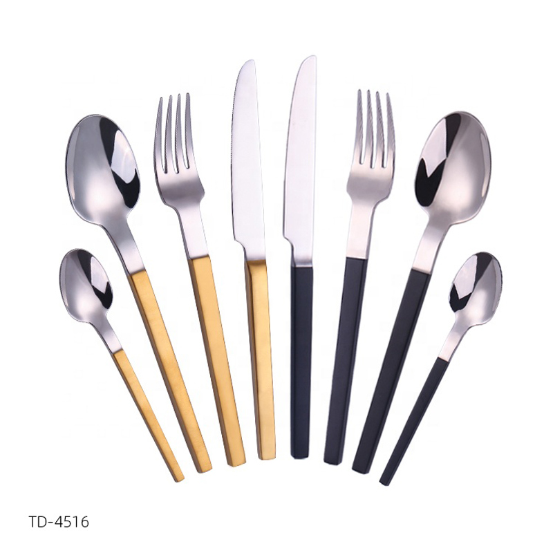 matte gold/black handle metal flatware set stainless steel cutlery