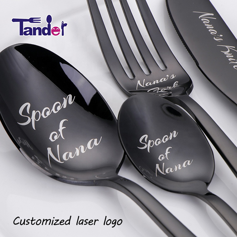 Custom Laser your Name Logo Text on Stainless Steel Cutlery Set Knife Fork Spoon