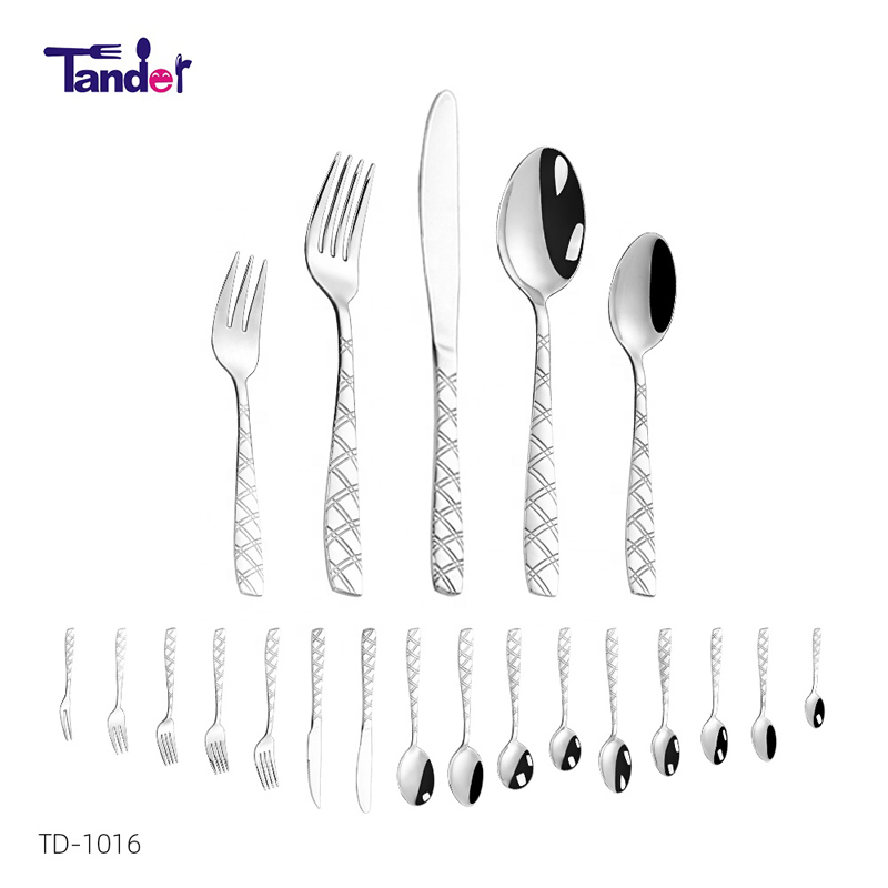 Line pattern cheap 16pcs restaurant used hotel cutlery