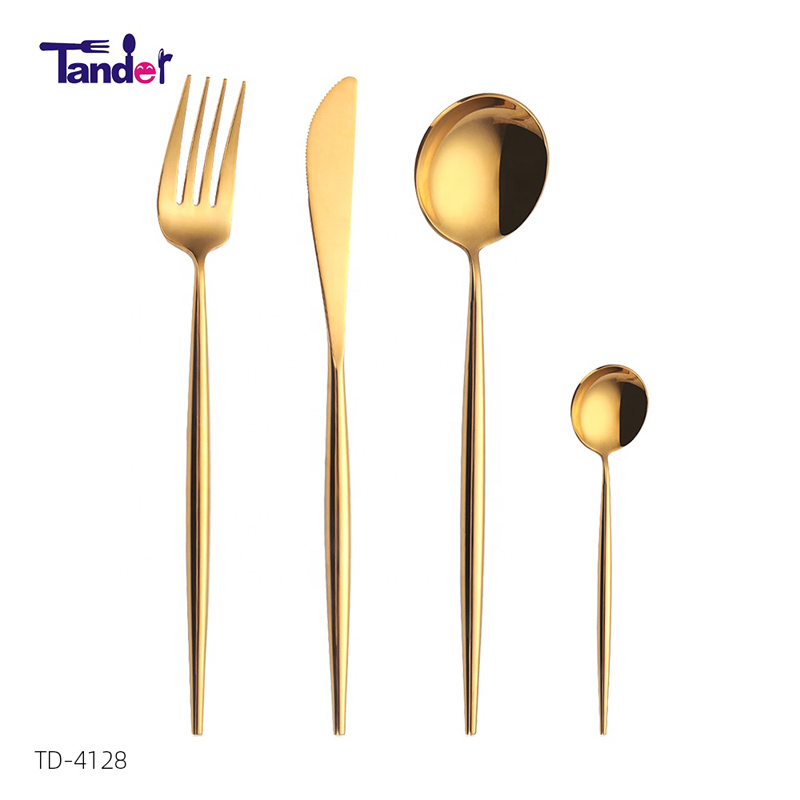 18/8 stainless steel LFGB available high mirror low quantity stock flatware gold cutlery set