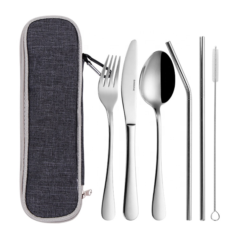 Portable Stainless Steel Camping Travel Cutlery Set With Bag