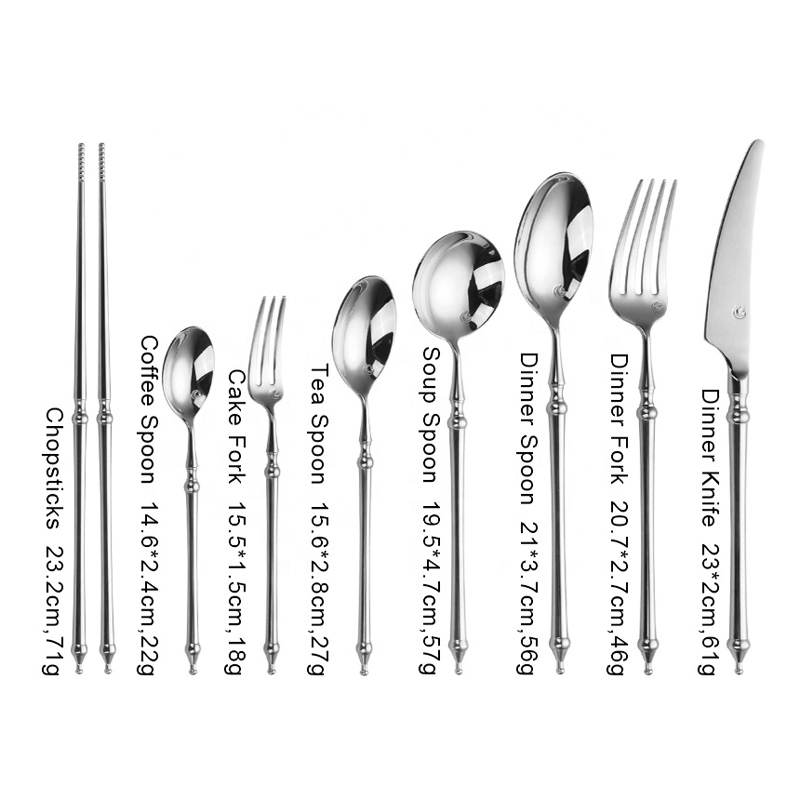 high quality long handle flatware set,wedding silver cutlery set with chopsticks