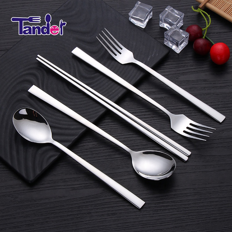 Home Goods Fstainless Steel 18/10 Korean Style Thin Flatware Set, Korean Cutlery Set