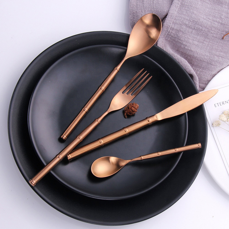 high quality stainless steel colored rose gold flatware set